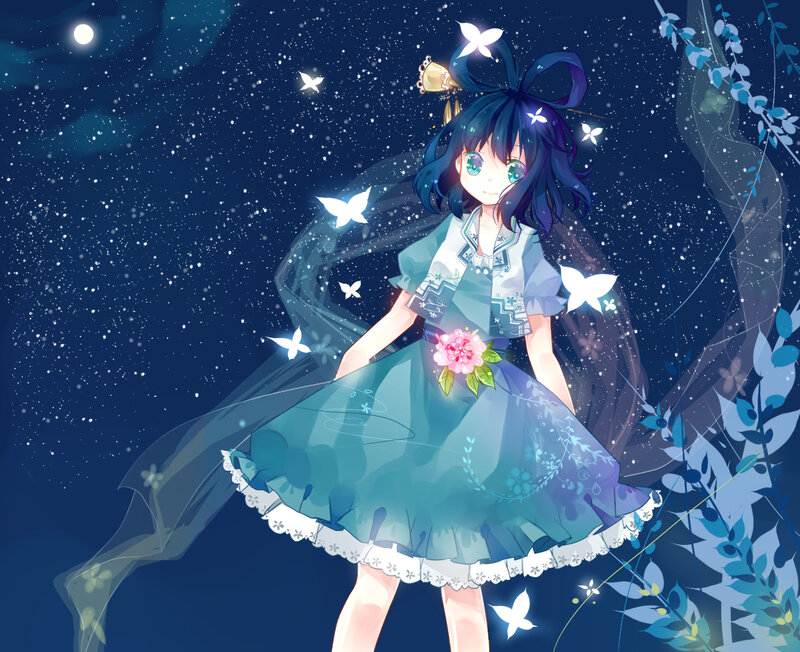 anime girl in night garden