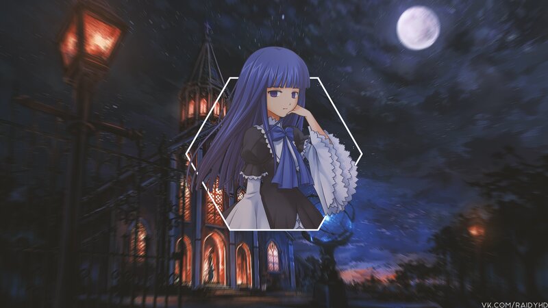 Anime Girl in Night Scene — Blue