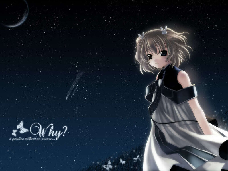 Anime Girl in Night Sky — Black, Serene, Moon