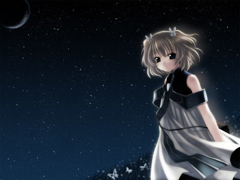 Anime Girl in Night Sky — Black