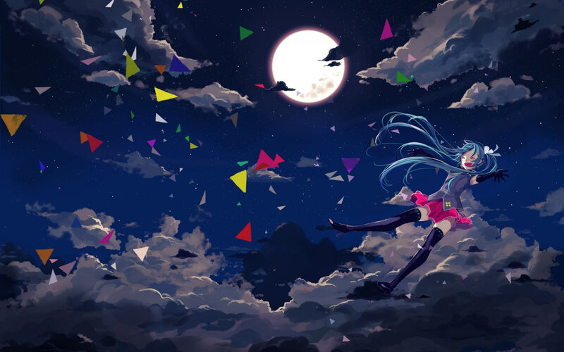 Anime Girl in Night Sky — Blue