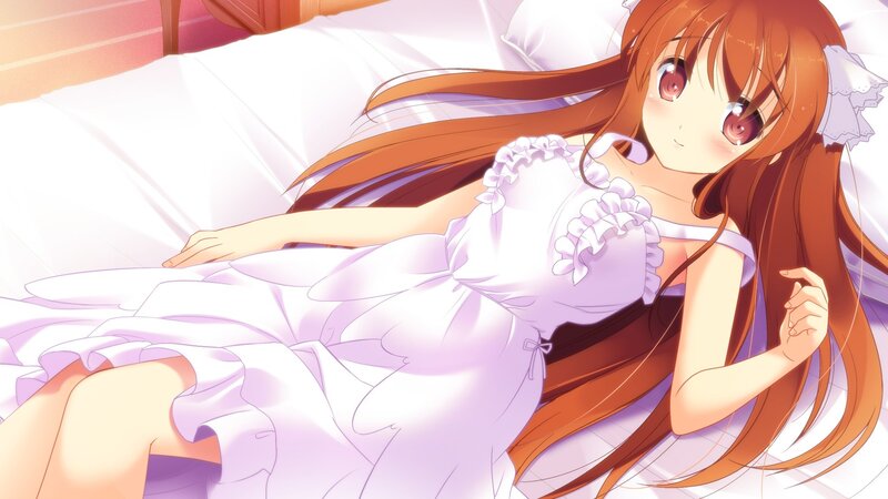 Anime Girl in Nightgown — White, Calm, Morning, Bed