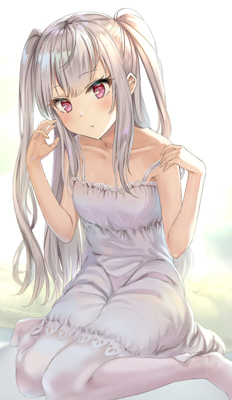 Anime Girl in Nightgown — White, Calm, Morning