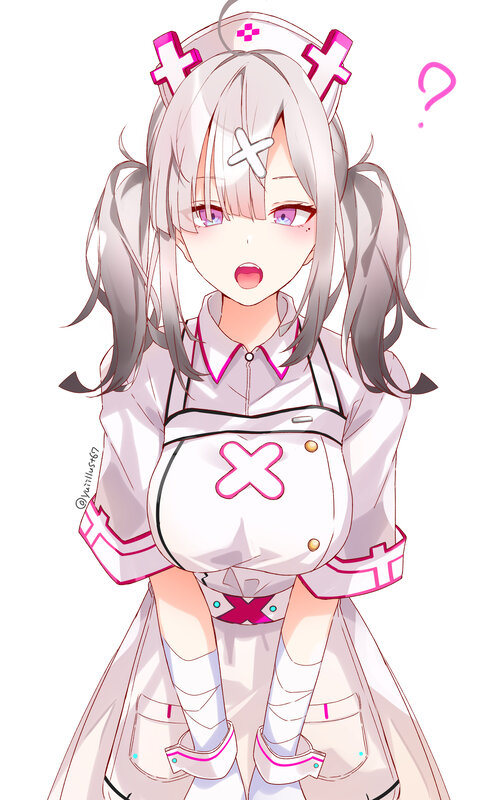 Anime Girl in Nurse Outfit — White, Surprised