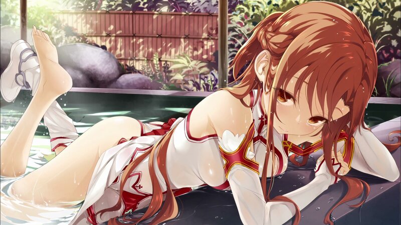 Anime Girl in Onsen — White