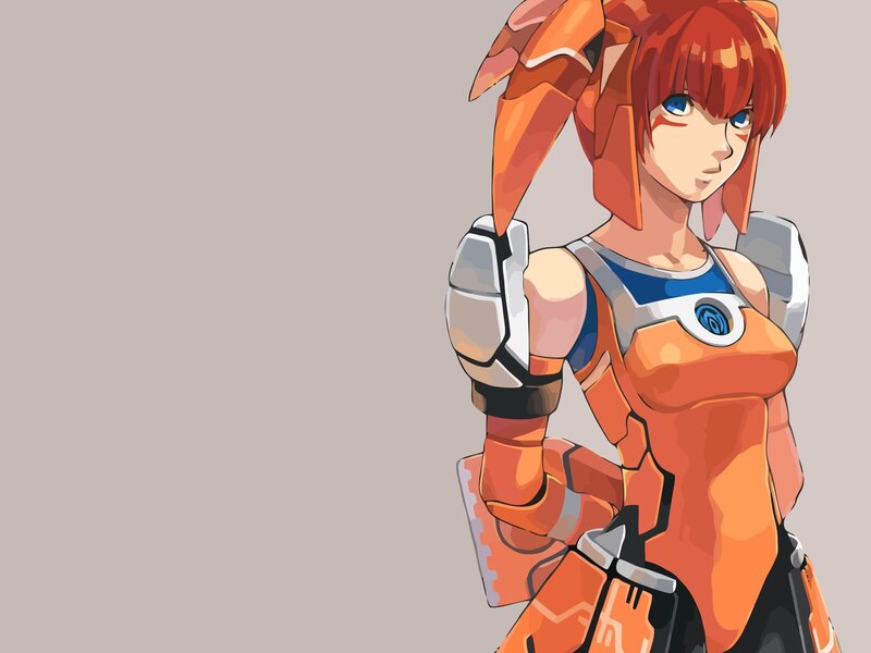 anime girl in orange armor