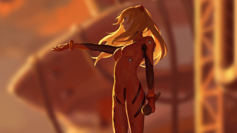 Anime Girl in Orange Suit — Dramatic, Sunset