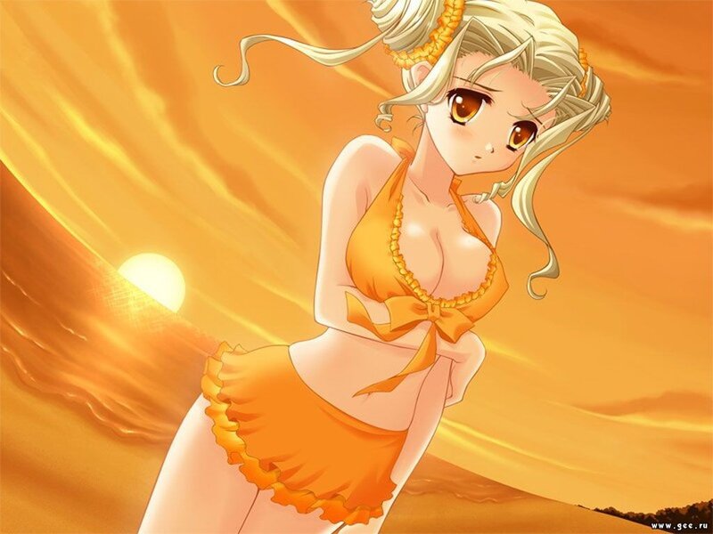 Anime girl in orange swimsuit