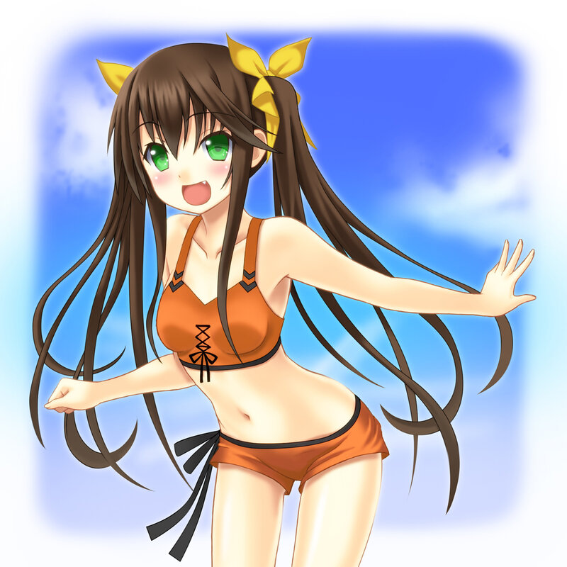 anime girl in orange swimsuit