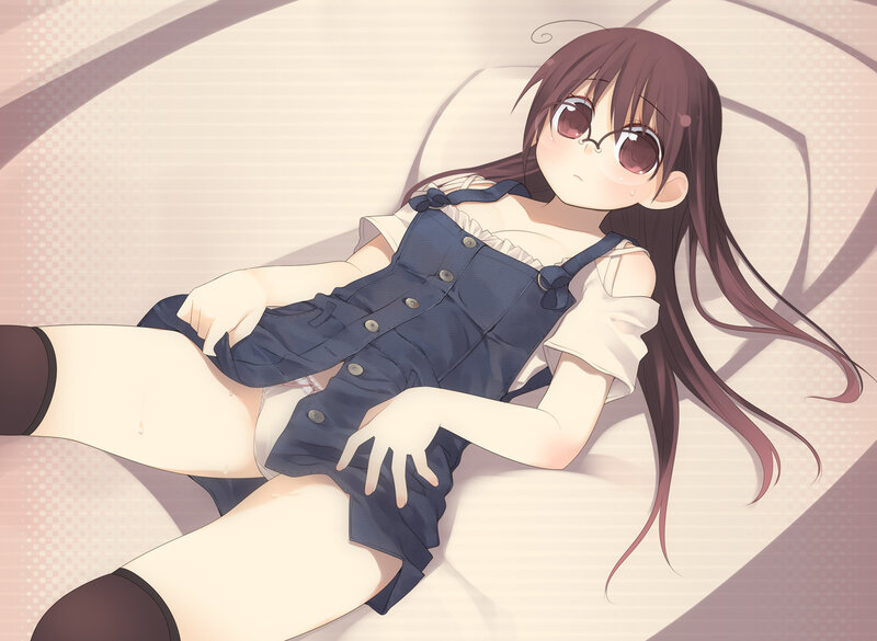 anime girl in overalls lying down