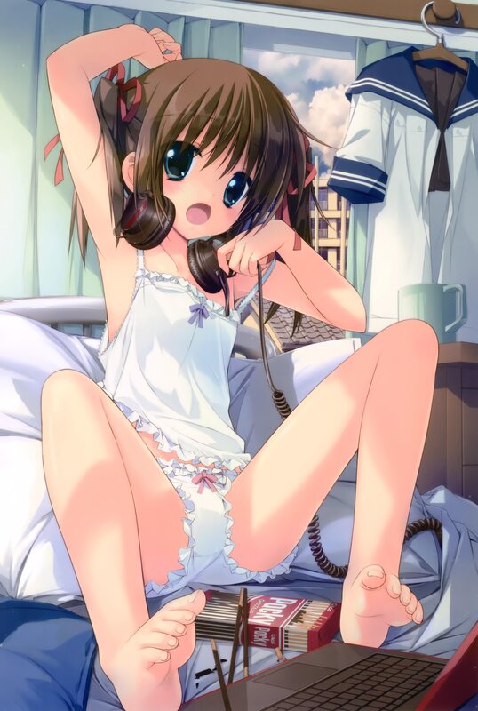 anime girl in pajamas on bed