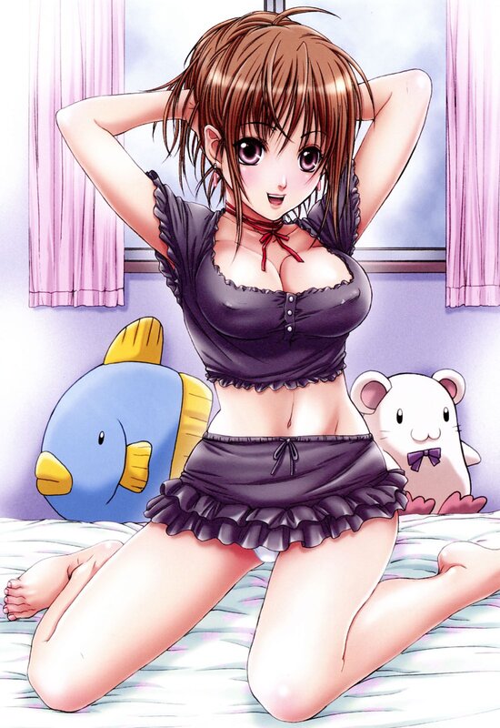 anime girl in pajamas on bed