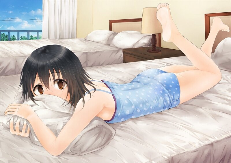 Anime girl in pajamas on bed