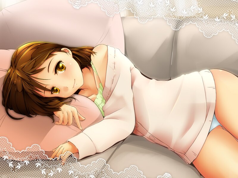 Anime girl in pajamas on couch