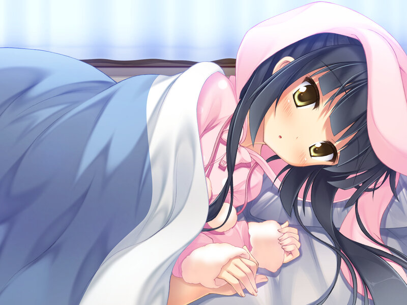 Anime Girl in Pajamas — Pink, Calm, Morning, Bed, Blanket