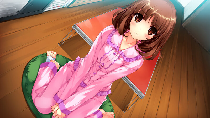 Anime Girl in Pajamas — Pink, Calm, Morning, Floor