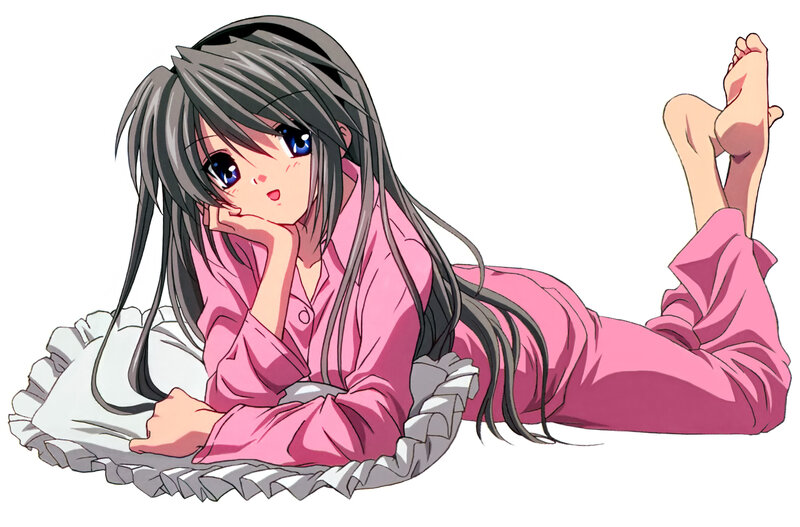Anime Girl in Pajamas — Pink, Calm, Pillow, Bed