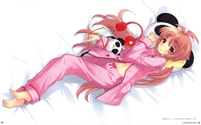 Anime Girl in Pajamas — Pink, Relaxed, Bed, Pillow, White