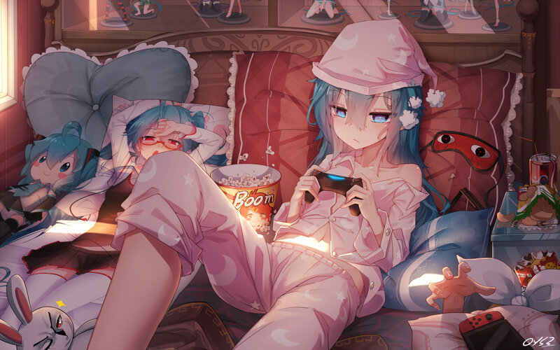 Anime Girl in Pajamas — Pink, Relaxed, Night