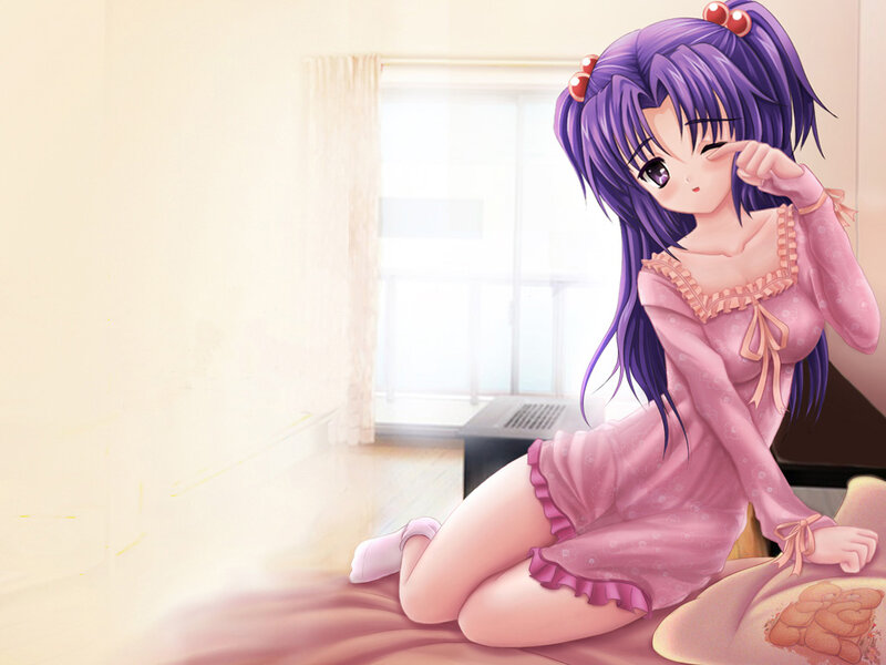 Anime Girl in Pajamas — Purple, Calm, Morning, Bed