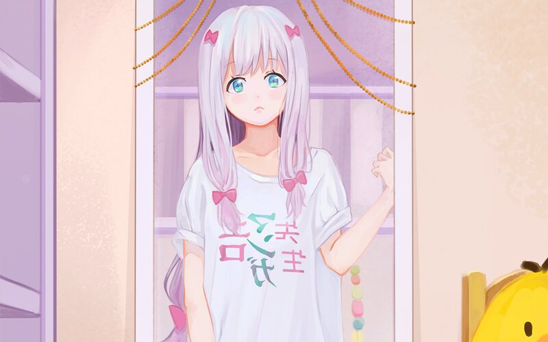 Anime Girl in Pajamas — White, Calm, Digital Art