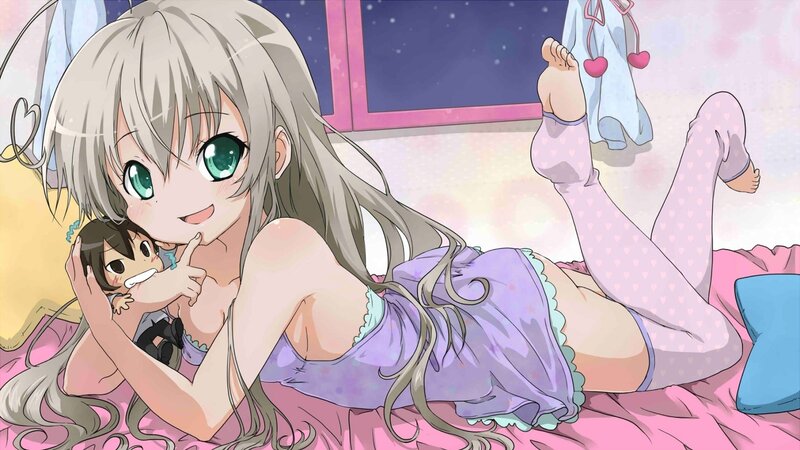 Anime girl in pajamas with doll