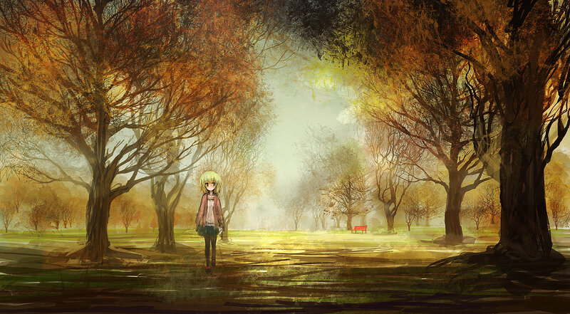 Anime Girl in Park — Brown