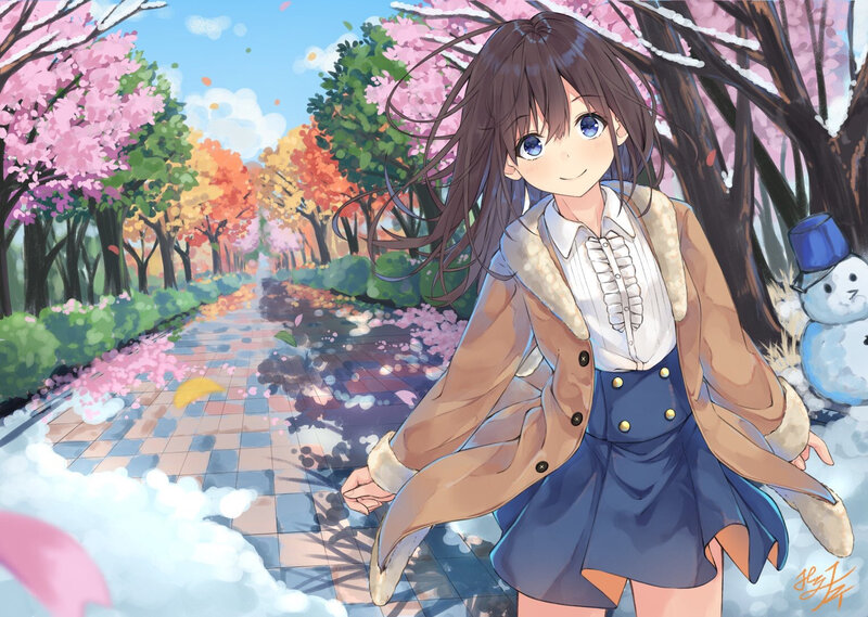 Anime Girl in Park — Pink