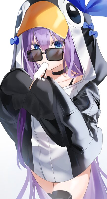Anime Girl in Penguin Costume — Purple, Playful