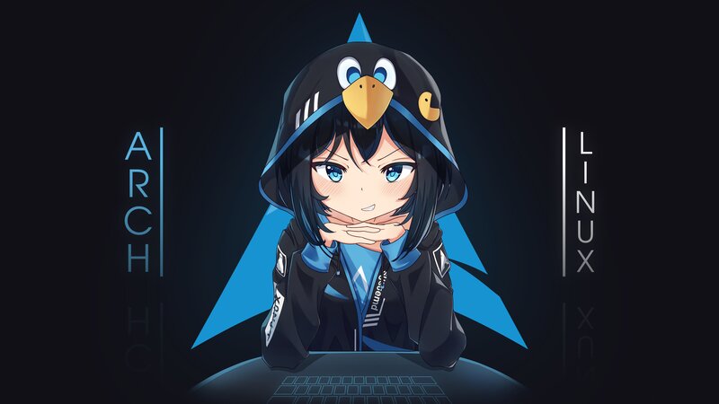 Anime Girl in Penguin Hoodie — Black, Calm