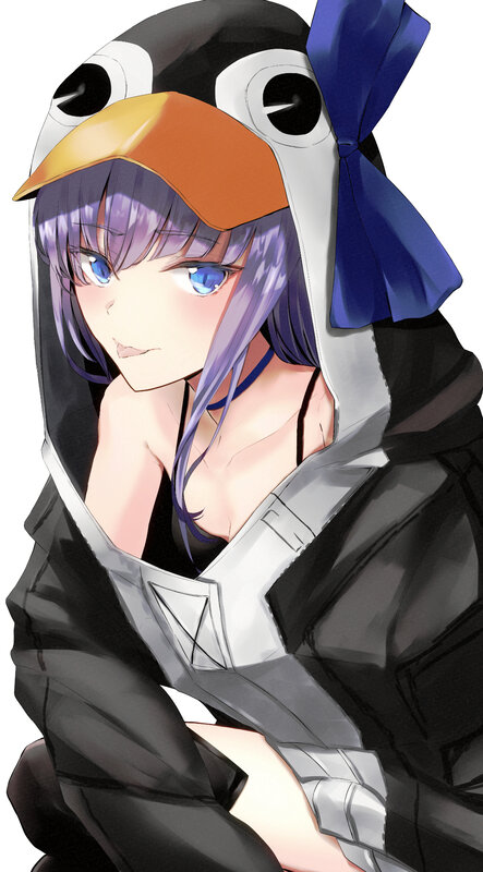 Anime Girl in Penguin Hoodie — Black