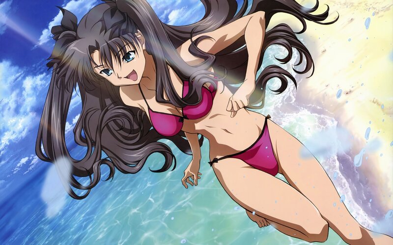 anime girl in pink bikini