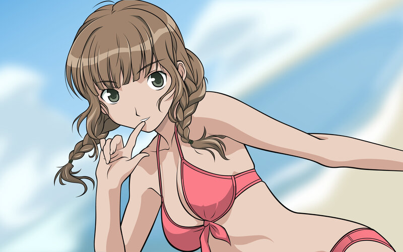 anime girl in pink bikini