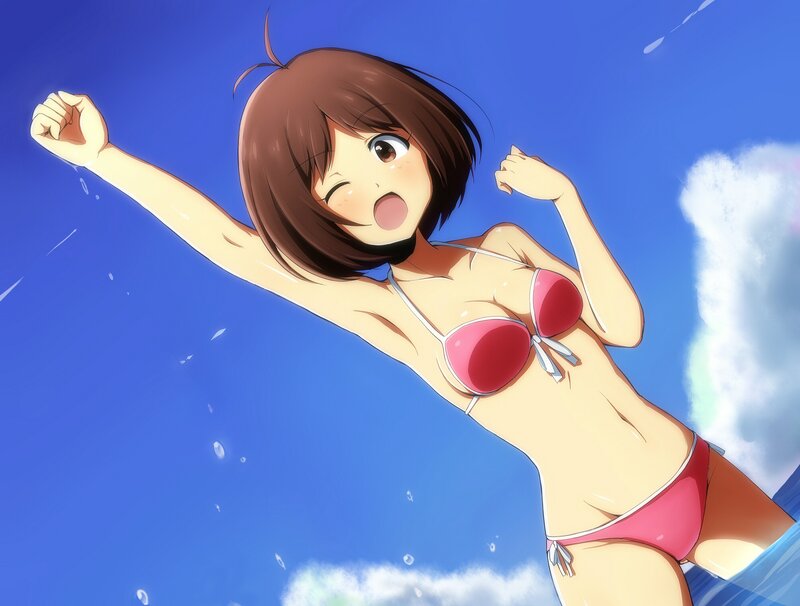 anime girl in pink bikini