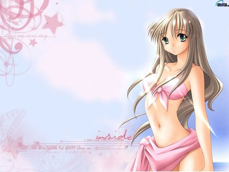 anime girl in pink bikini