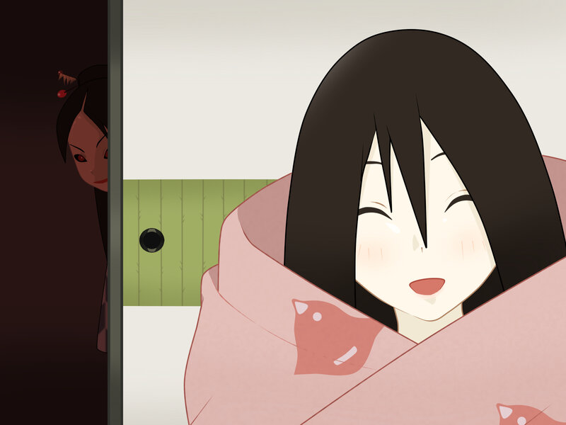 anime girl in pink blanket