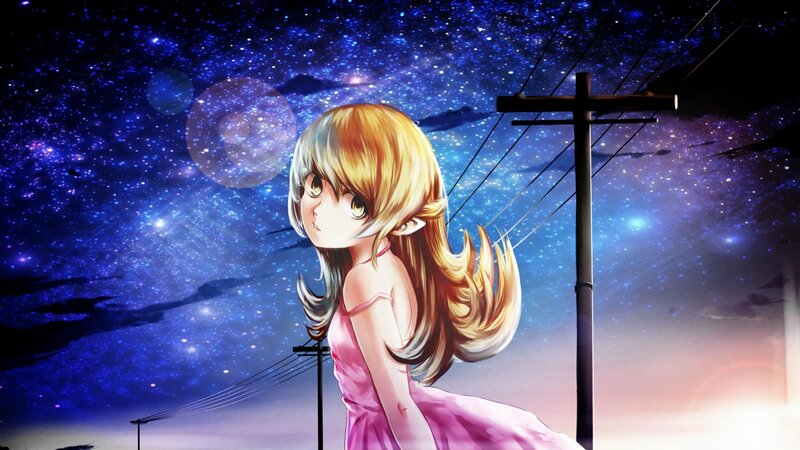Anime Girl in Pink Dress — Blue, Serene, Night, Digital Art