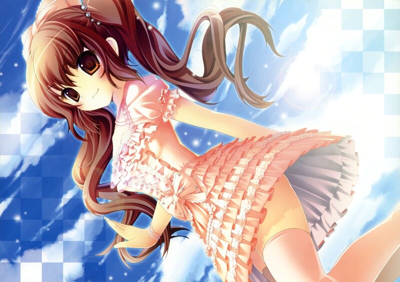 Anime Girl in Pink Dress — Blue, Serene