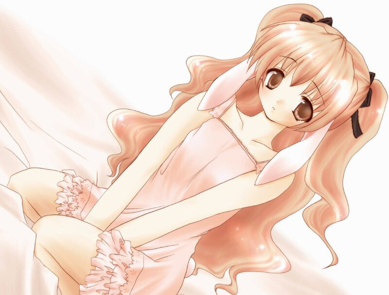 Anime Girl in Pink Dress — Calm, Bed, Hair Bow