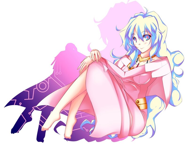 Anime Girl in Pink Dress — Calm, Digital Art, Blue Hair