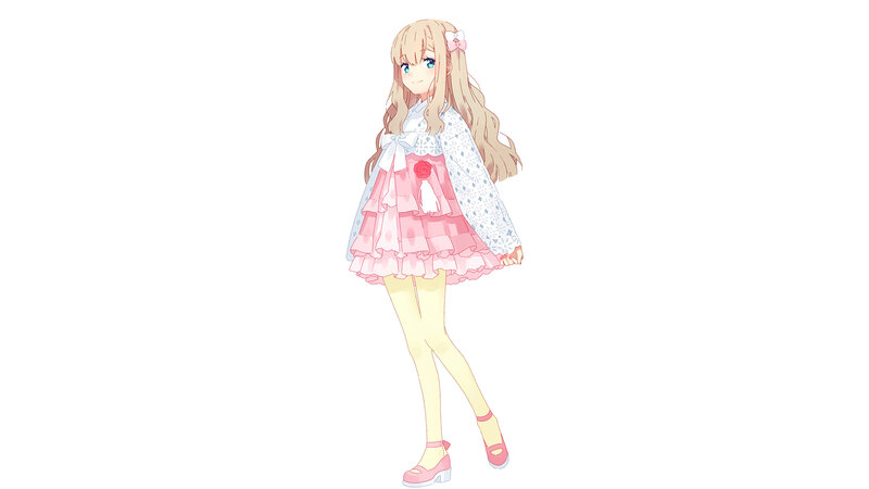 Anime Girl in Pink Dress — Calm, Long Hair, Shoes