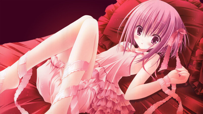 Anime Girl in Pink Dress — Calm, Pillows