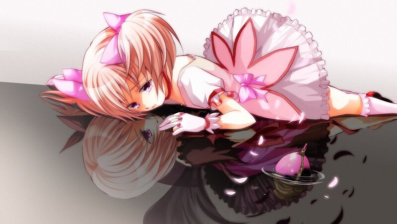 Anime Girl in Pink Dress — Dramatic, Digital Art, Reflection