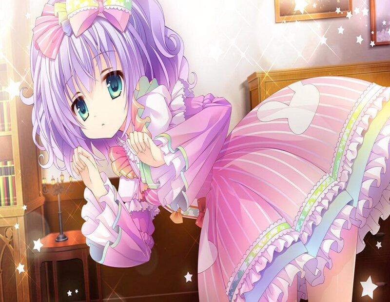 Anime Girl in Pink Dress — Dreamy, Bookshelf