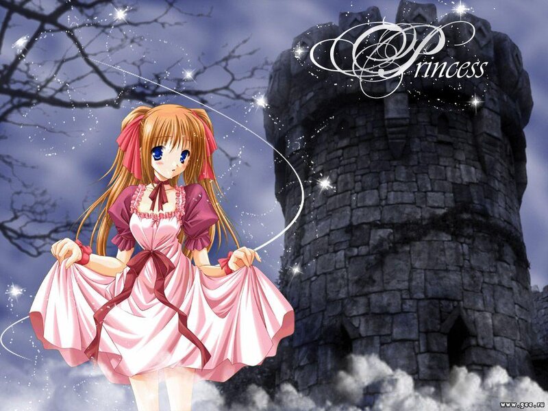 Anime Girl in Pink Dress — Dreamy, Night, Castle Tower
