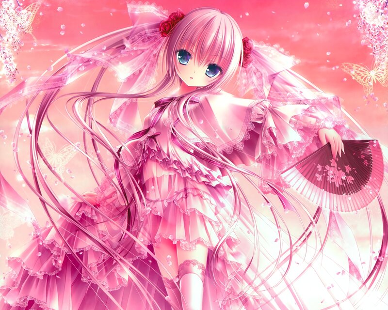 Anime Girl in Pink Dress — Dreamy, Spring, Digital Art, Fan