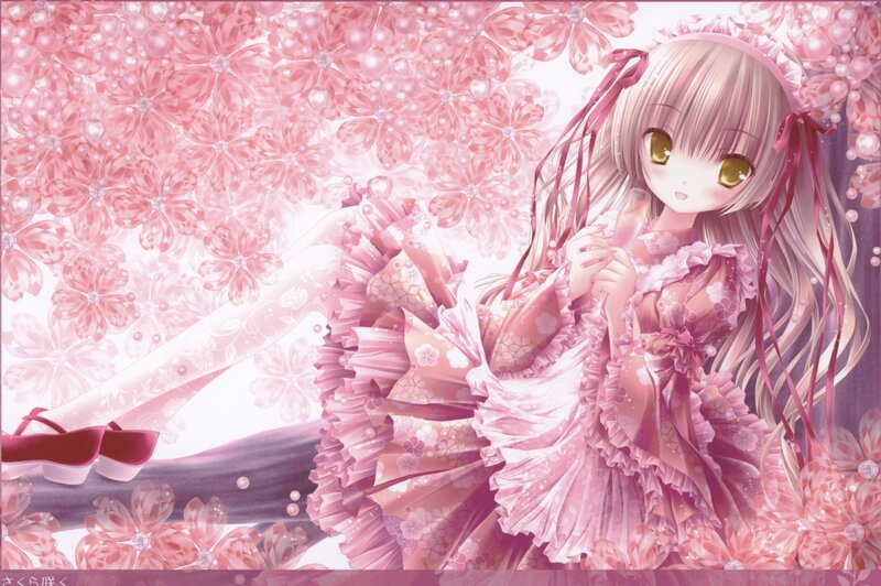 Anime Girl in Pink Dress — Dreamy, Spring, Digital Art