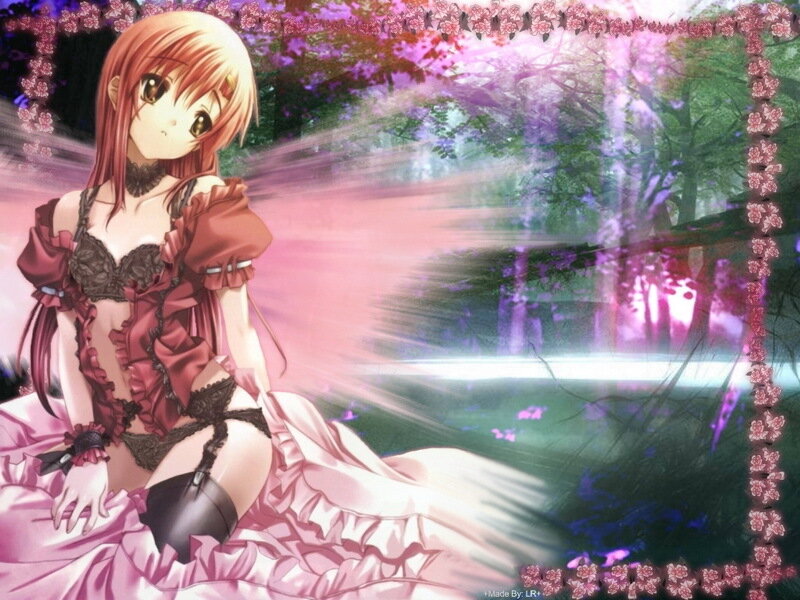 Anime Girl in Pink Dress — Dreamy, Spring, Forest
