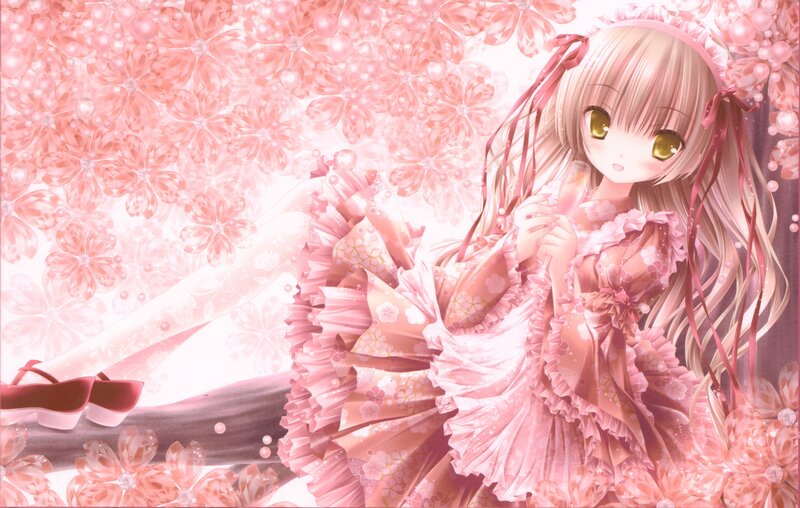 Anime Girl in Pink Dress — Dreamy, Spring