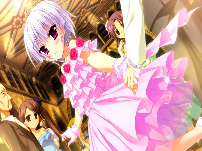 Anime Girl in Pink Dress — Festive, Dancing